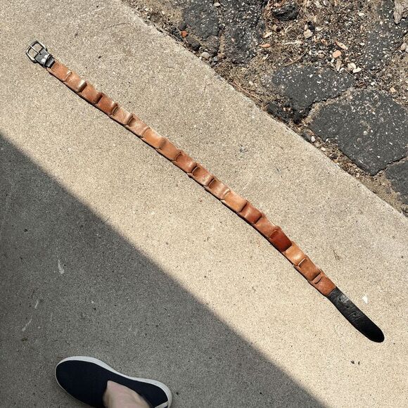 Vintage 70s Multitone Leather Loop Belt Rustic Artisan Patchwork Unisex - Picture 8 of 8